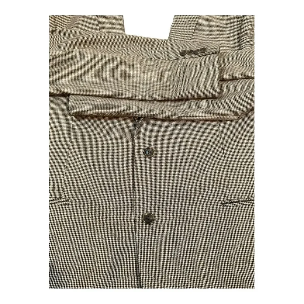Adolfo Mens Houndstooth Beige long sleeve Suit Jacket Blazer Sport Coat Size XL